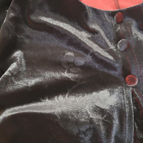 Carole Little Vtg 90s Floral Velvet Cape Maxi Dress Sz 16 Black Red Witchy Goth - Picture 11 of 15